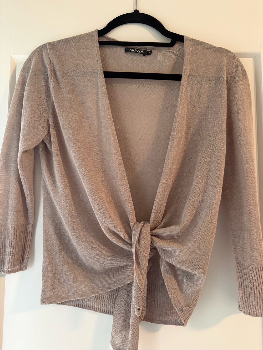 NIC+ZOE Taupe Tie-Front V-Neck Sweater